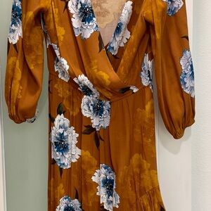 Plenty by Tracy Reese Rust Floral Wrap Dress with Blue and White Blooms